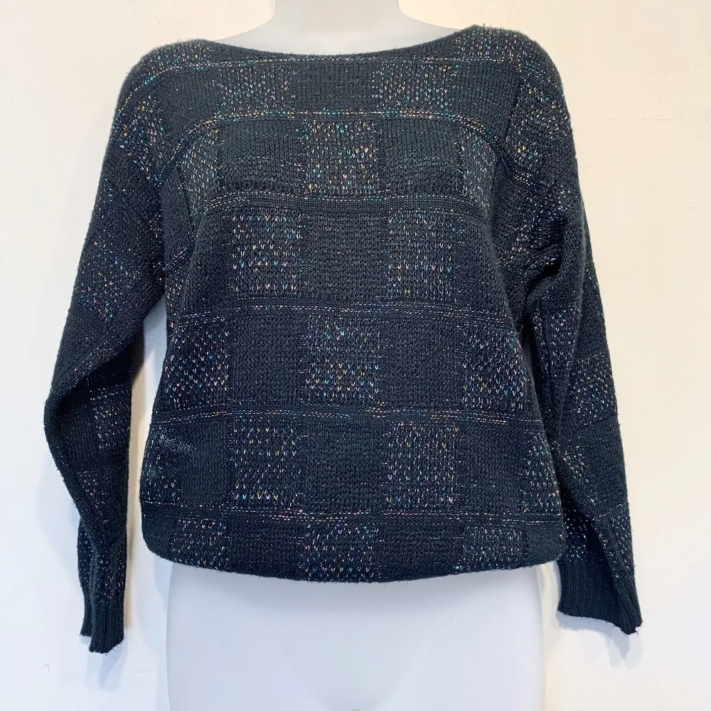 Keneth Too | VTG Jewel Tone Tinsel Check Knit Pattern Crewneck Sweater Top - Picture 2 of 10